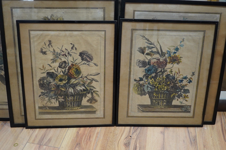 After Jean Baptiste Monnoyer (Franco/Flemish, 1636-1699), Still lifes of flowers, set of six colour etchings, etched by Nicolas de Poilly, 43 x 33cm